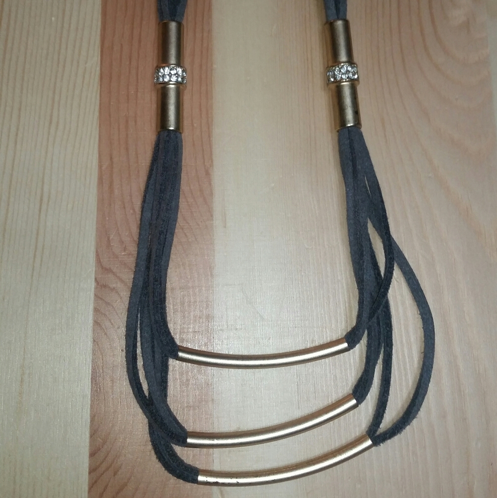Ann Taylor LOFT Gold/Grey Leather Layered Necklace